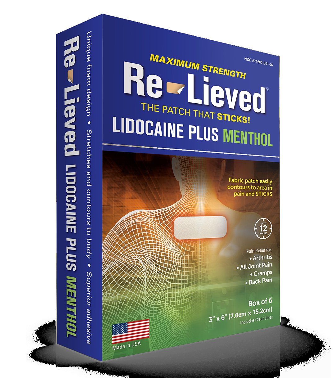 Re-Lieved — Re-Lieved 4% Lidocaine Patches with Menthol — Maximum Strength, Made in USA, 6 Count