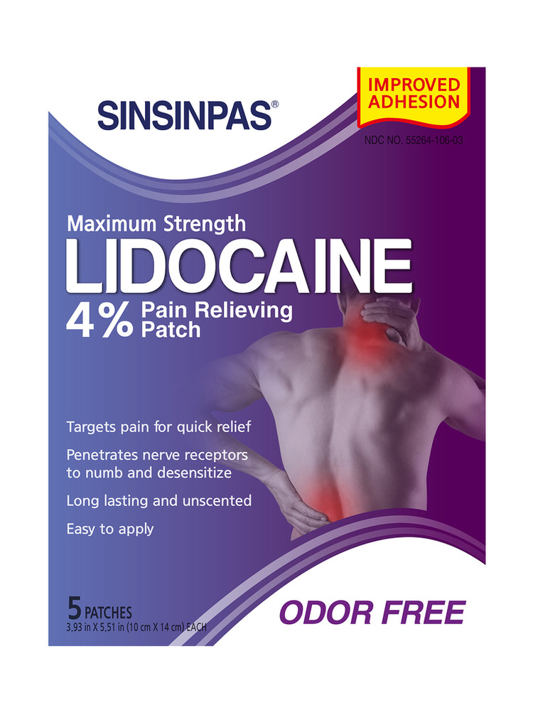 SINSINPAS — SINSINPAS Lidocaine 4% Pain Relieving Patch (1 Pack, 5 Patches Total)