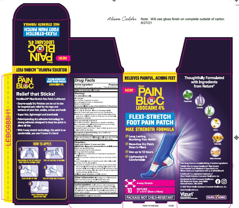 PainBloc24 — PainBloc24 Flexi-Stretch Adhesive Foot Pain Patch — Foot Patches with Lidocaine and Natural Ingredients — Nerve Pain Relief for Feet — Soothes Pain in The Ankle and Heel — 10 Strips (1-Pack)