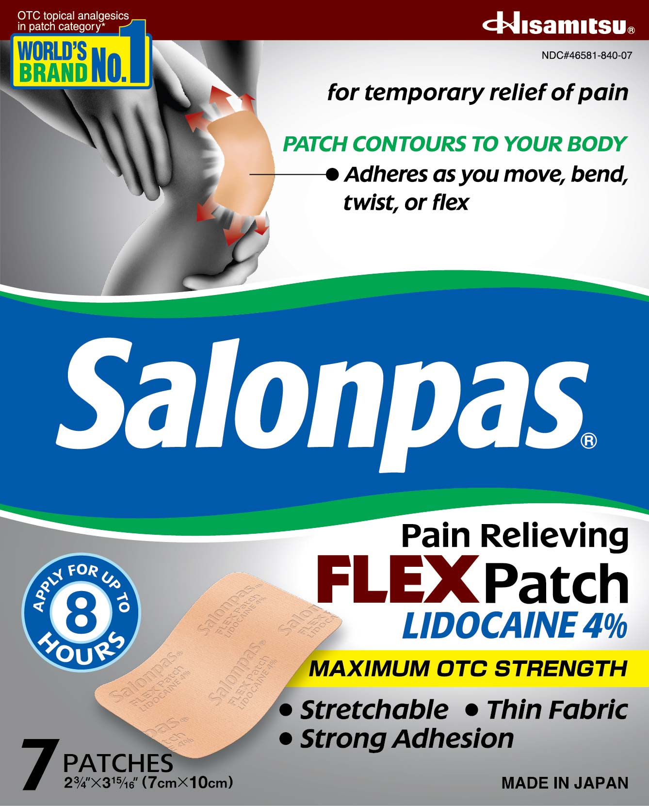 Salonpas — Salonpas Maximum OTC Strength Lidocaine 4% Pain Relieving Flex Patch, 7 Patches