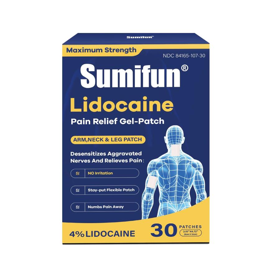 Sumifun — Sumifun 4% Lidocaine Pain Relief Patches 30 Count Maximum Strength Numbing Gel Patch for Back Knee Neck Joint Ache Muscle Soreness